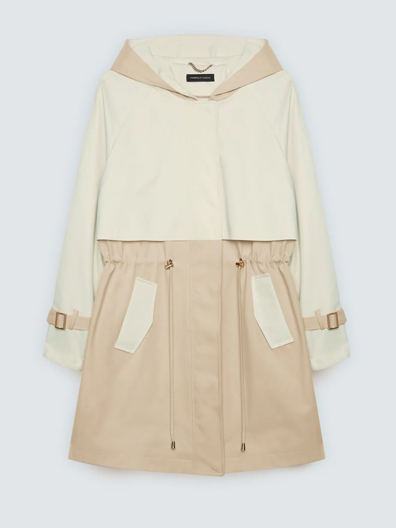 Trench bicolore con cappuccio