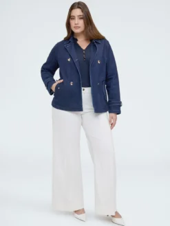 Trench corto in denim doppiopetto