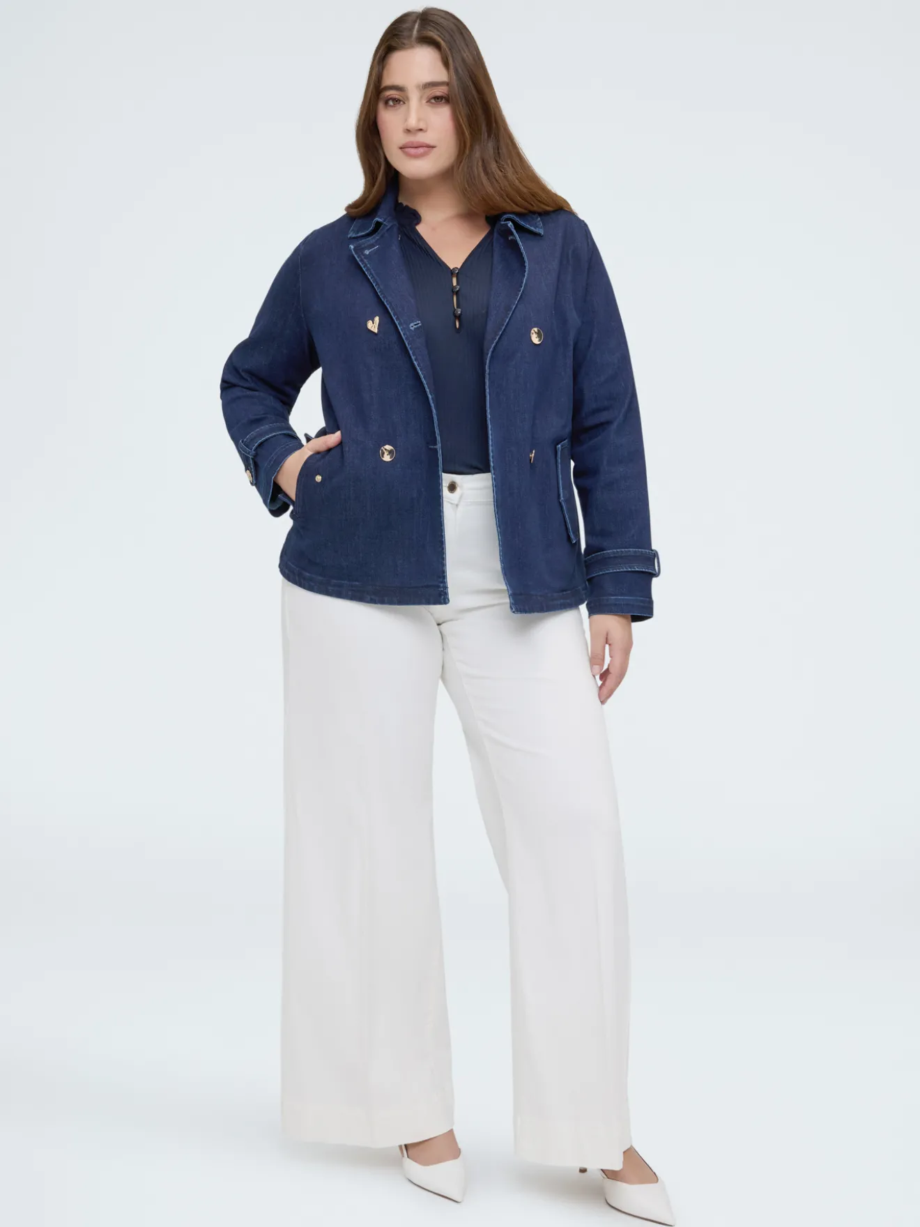 Trench corto in denim doppiopetto