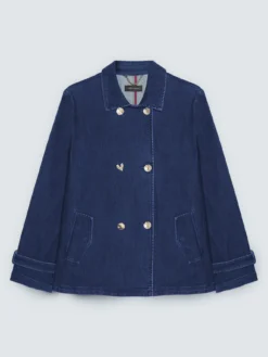 Trench corto in denim doppiopetto