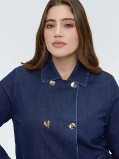 Trench corto in denim doppiopetto