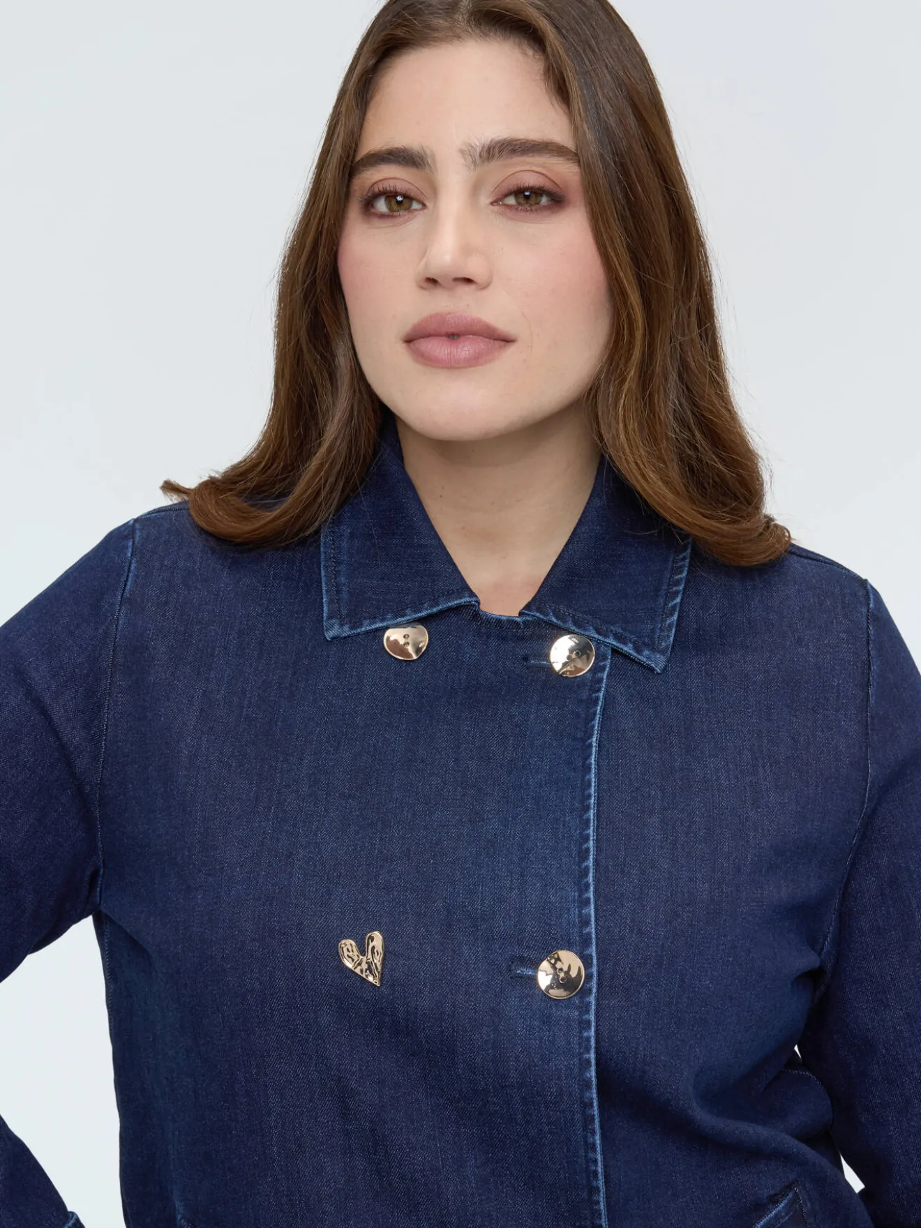 Trench corto in denim doppiopetto