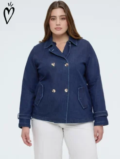 Trench corto in denim doppiopetto