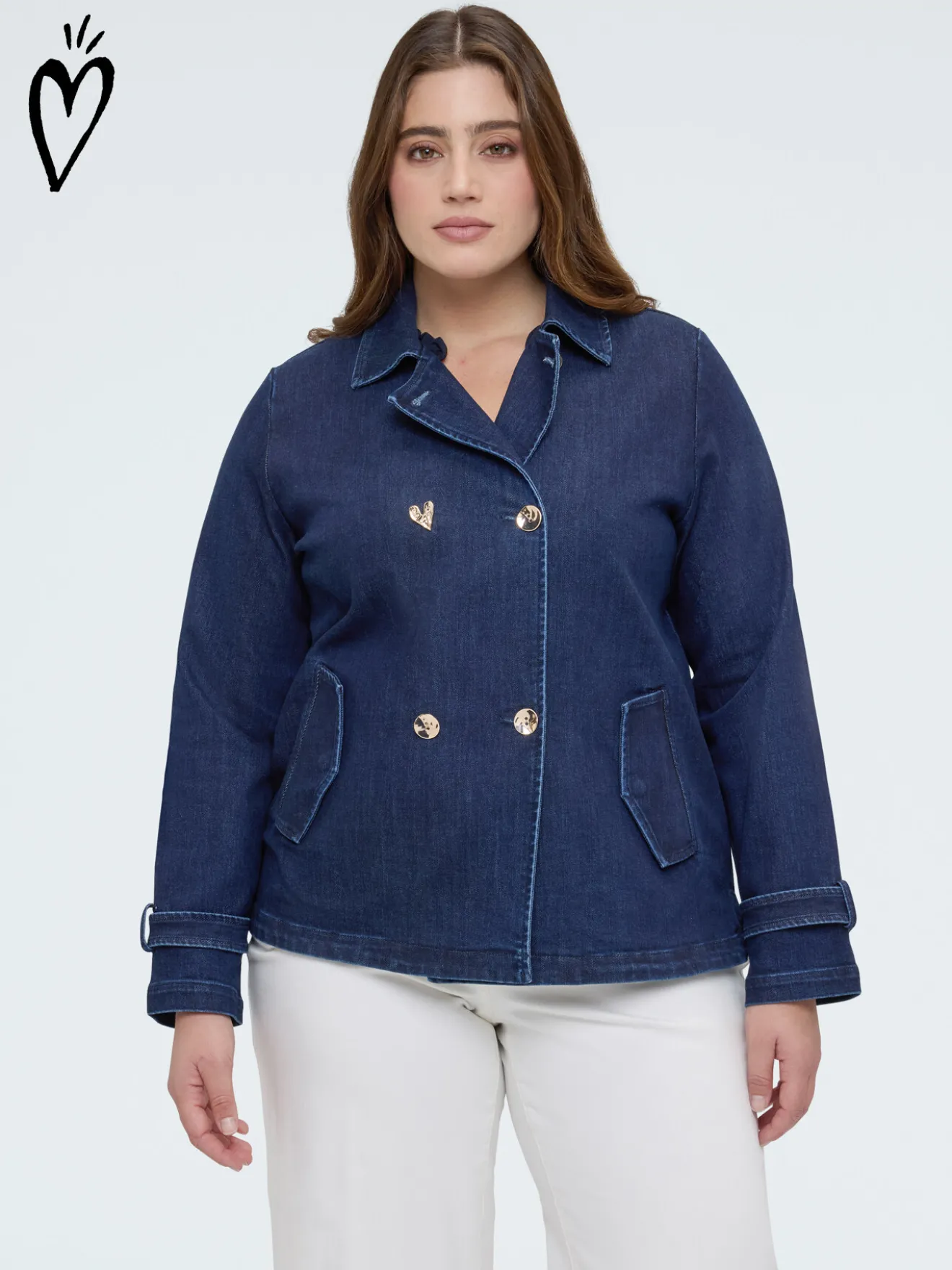 Trench corto in denim doppiopetto