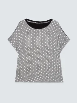 T-shirt bimaterica a righe e pois