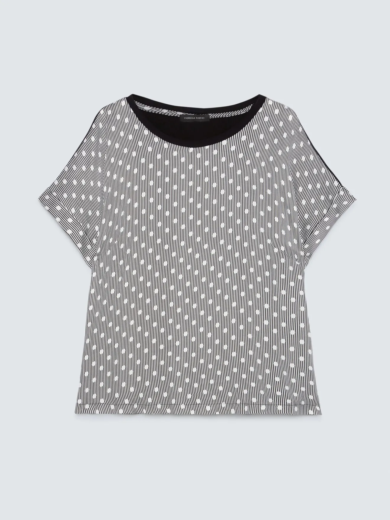 T-shirt bimaterica a righe e pois