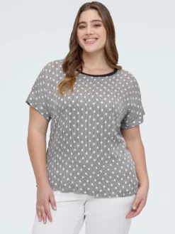 T-shirt bimaterica a righe e pois