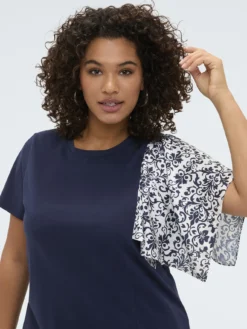 T-shirt bimaterica con manica stampata