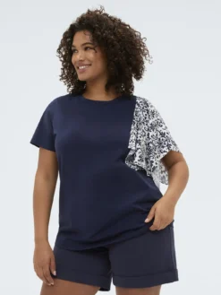 T-shirt bimaterica con manica stampata