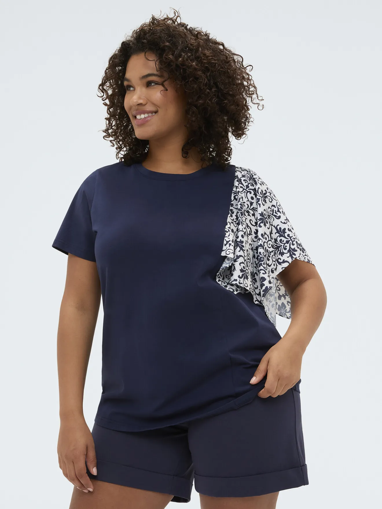 T-shirt bimaterica con manica stampata