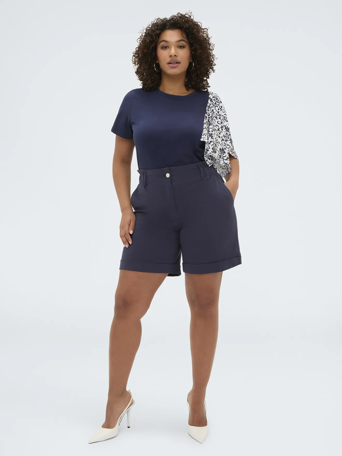T-shirt bimaterica con manica stampata
