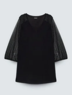 T-shirt bimaterica con maniche crochet