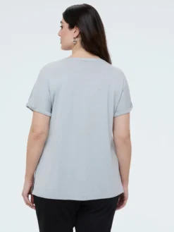 T-shirt bimaterica con scollo tondo