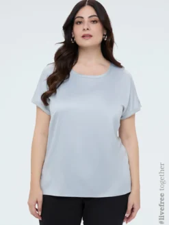 T-shirt bimaterica con scollo tondo