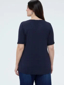 T-shirt bimaterica con scollo tondo