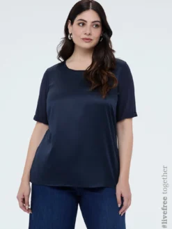 T-shirt bimaterica con scollo tondo