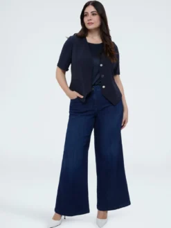 T-shirt bimaterica con scollo tondo
