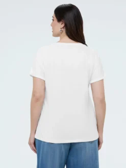 T-shirt bimaterica con scollo tondo