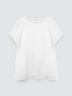 T-shirt bimaterica con scollo tondo
