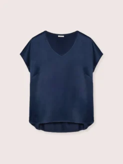 T-shirt bimaterica con scollo a V
