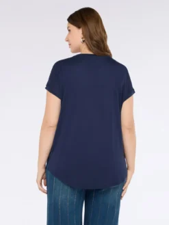 T-shirt bimaterica con scollo tondo