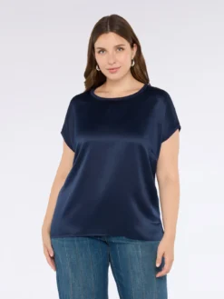 T-shirt bimaterica con scollo tondo