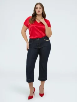 T-shirt bimaterica con scollo a V
