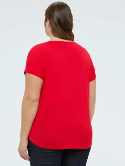 T-shirt bimaterica con scollo a V
