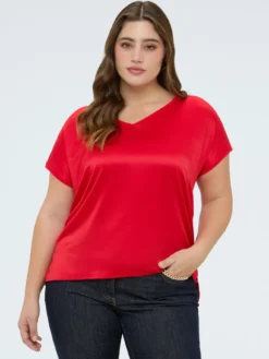 T-shirt bimaterica con scollo a V