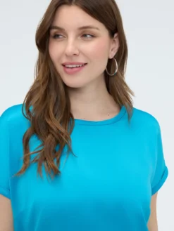 T-shirt bimaterica con scollo tondo