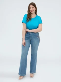 T-shirt bimaterica con scollo tondo