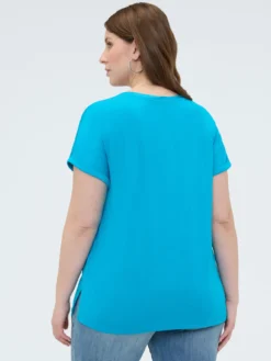 T-shirt bimaterica con scollo tondo