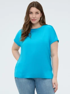 T-shirt bimaterica con scollo tondo