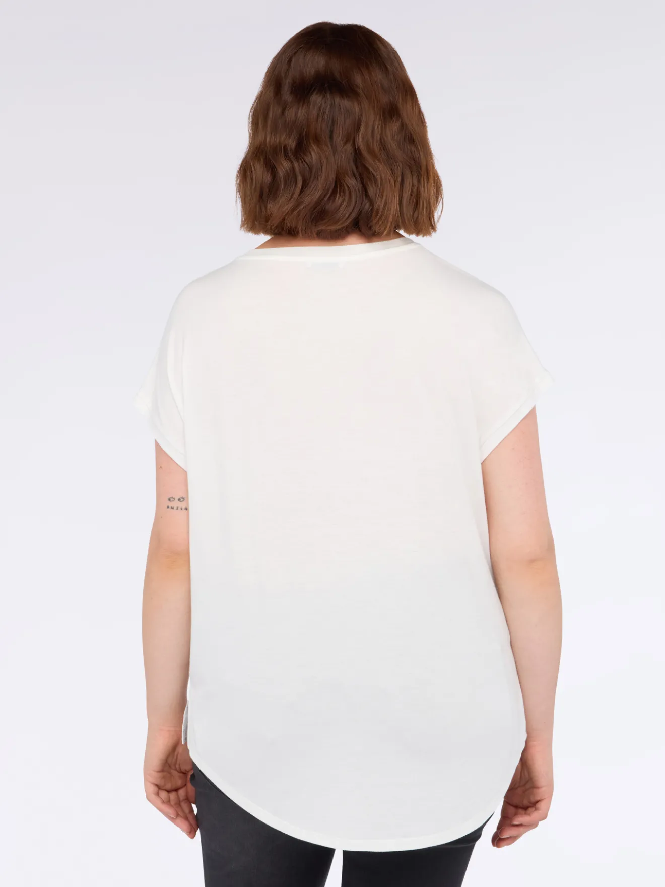 T-shirt bimaterica con scollo tondo