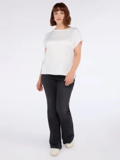 T-shirt bimaterica con scollo tondo