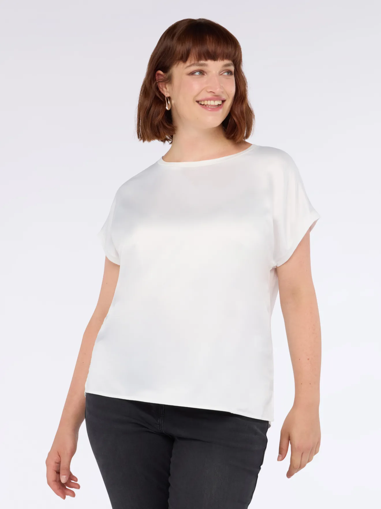 T-shirt bimaterica con scollo tondo