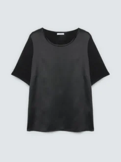 T-shirt bimaterica con scollo tondo