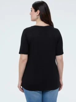 T-shirt bimaterica con scollo tondo