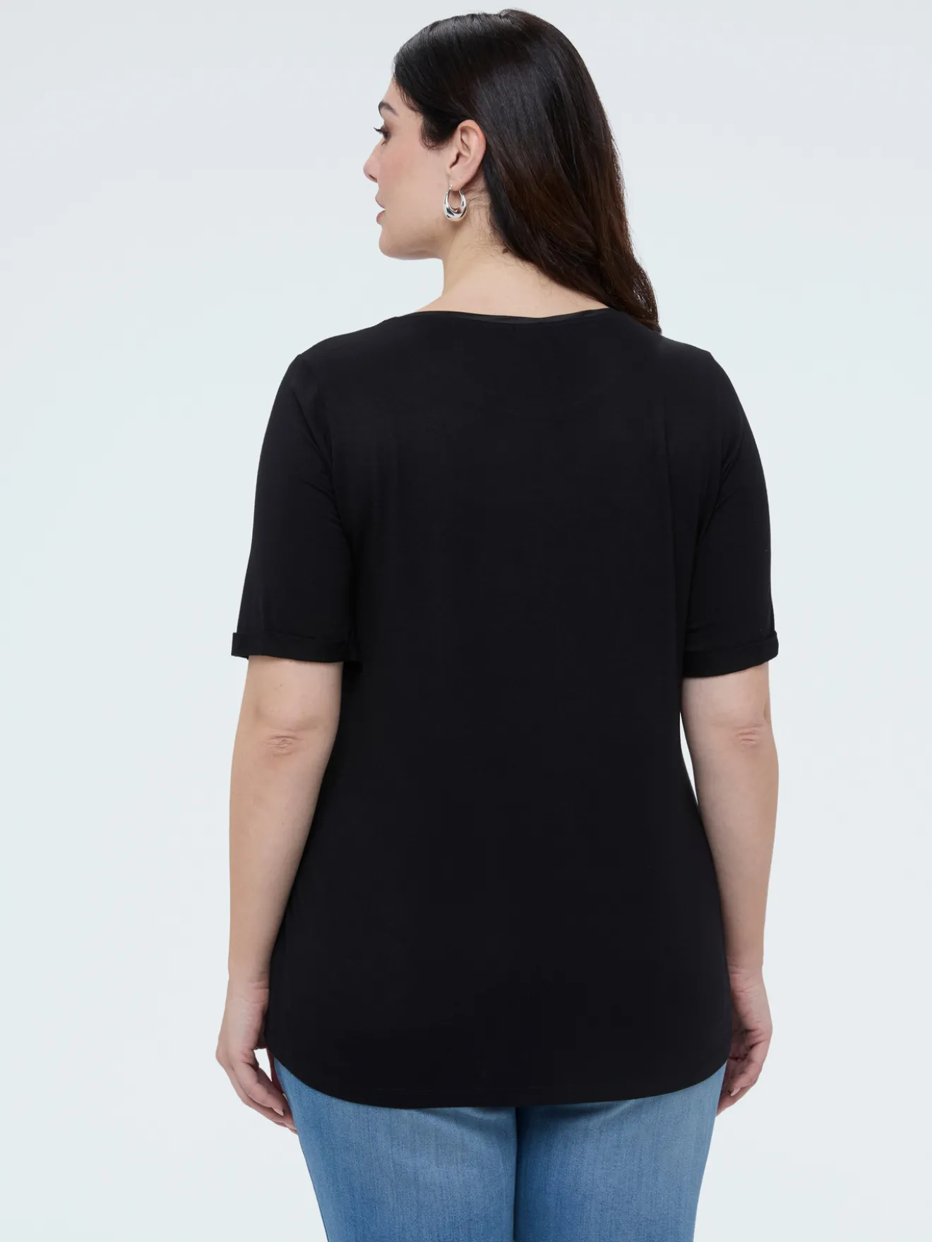 T-shirt bimaterica con scollo tondo