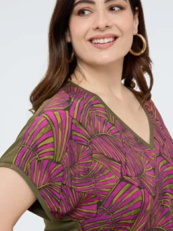 T-shirt bimaterica con stampa foliage