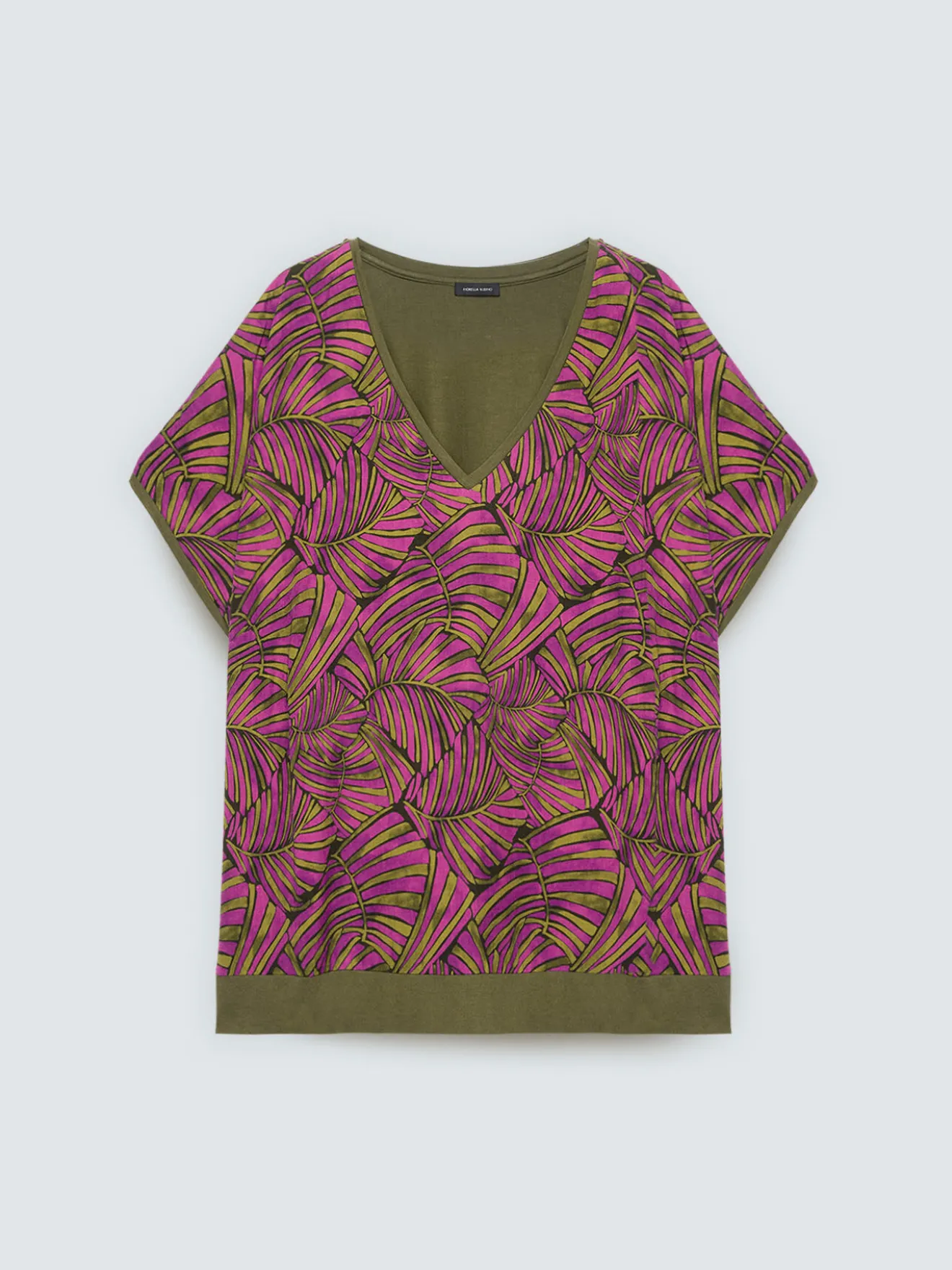 T-shirt bimaterica con stampa foliage