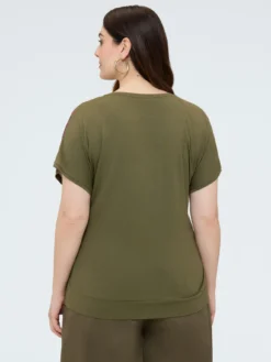 T-shirt bimaterica con stampa foliage
