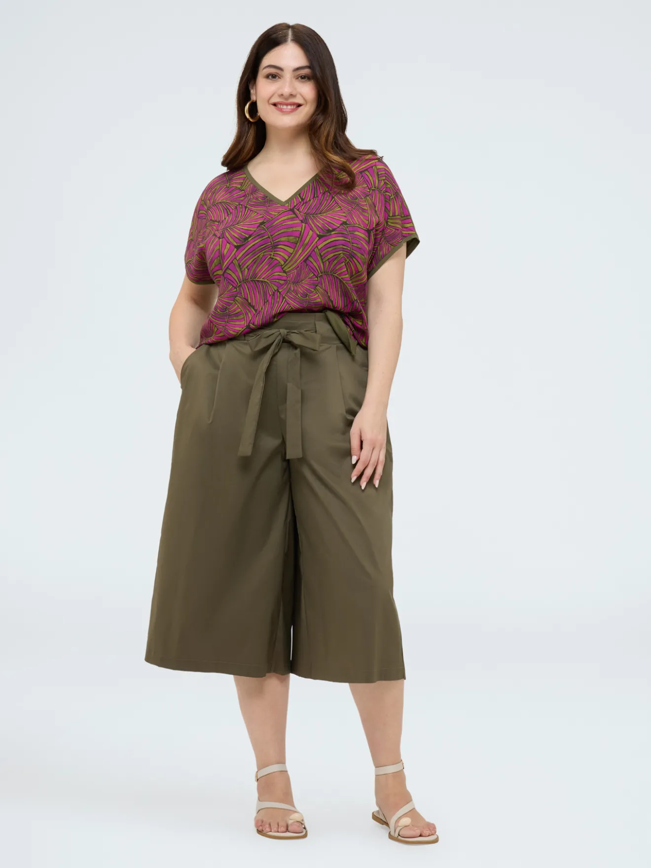 T-shirt bimaterica con stampa foliage