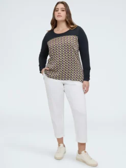 T-shirt bimaterica con stampa optical