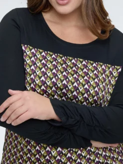 T-shirt bimaterica con stampa optical