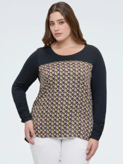 T-shirt bimaterica con stampa optical