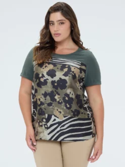 T-shirt bimaterica con stampa