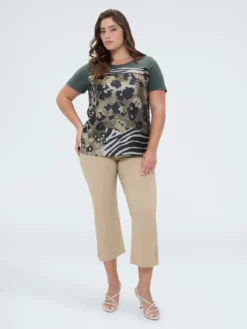 T-shirt bimaterica con stampa