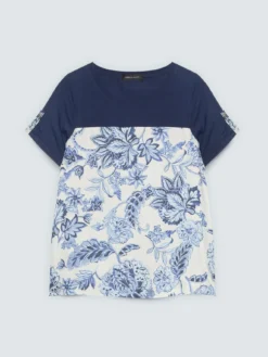 T-shirt bimaterica in misto cotone