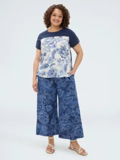 T-shirt bimaterica in misto cotone